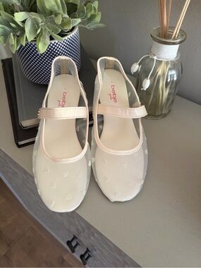 bebe Girls Cream Heart Mesh Mary Janes